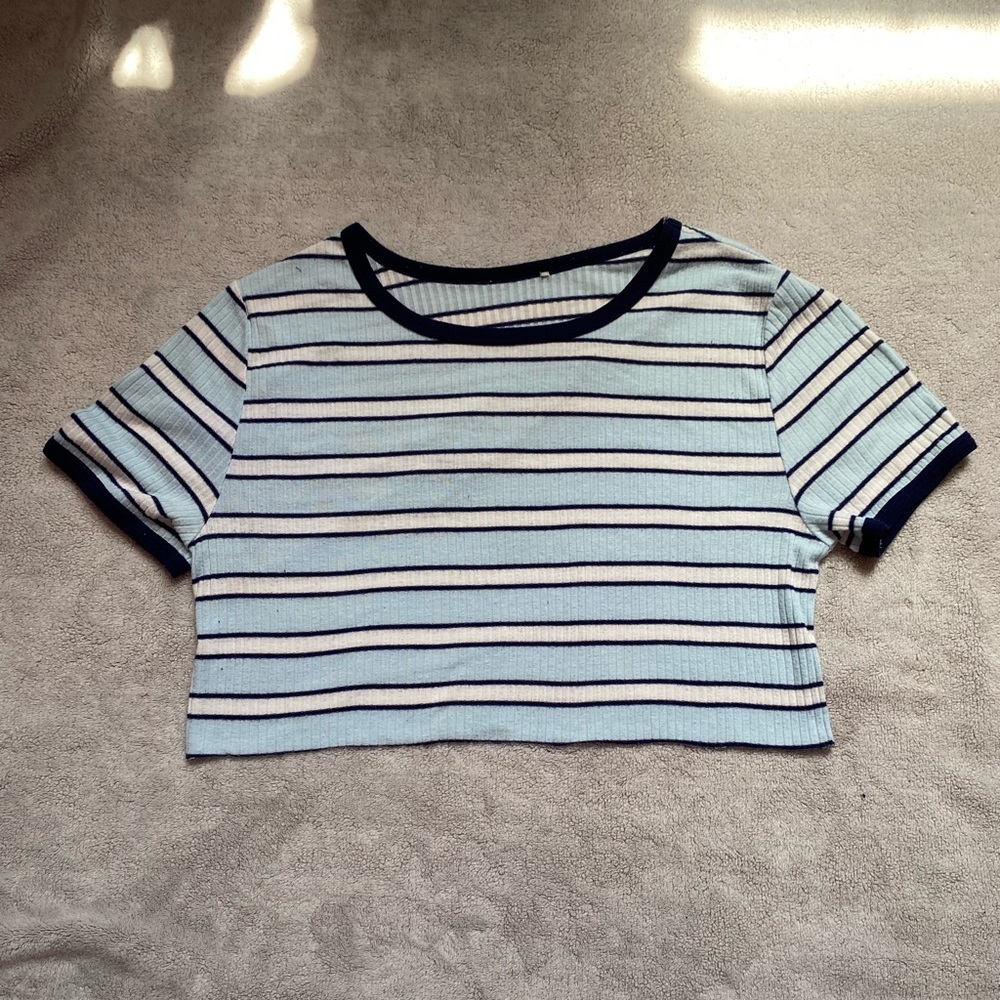 Cropped Striped Short Sleeve T-Shirt Crop Top